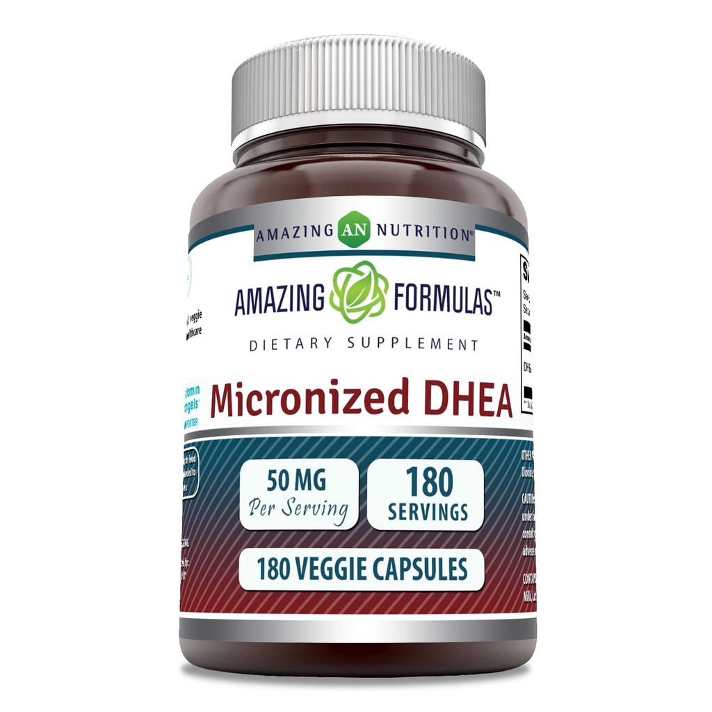 Amazing Formulas Mikronized DHEA Supplement Note 124; 50 Mg pr Serving Note 124; 180 Veggie Kapsler Note 124; Non- GMO Note 124; Gluten- Free Note 124; Lavet i USA