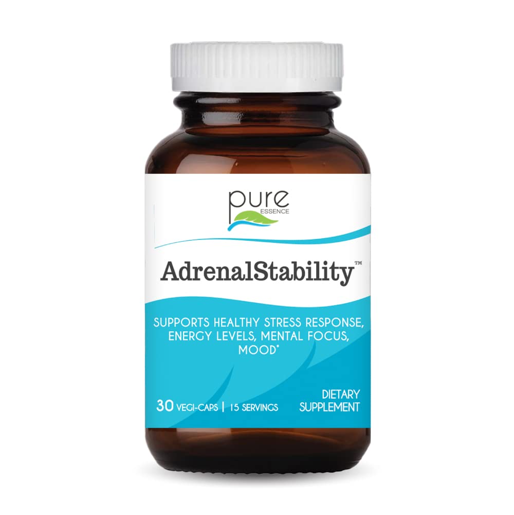 Adrenal stabilitet ved Pure Essence - Adrenal træthed supplement med Ashwagandha, Holy Basil, understøtter sund stress reaktion, energi, søvn (30 Caps)