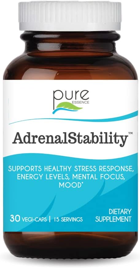 Adrenal stabilitet ved Pure Essence - Adrenal træthed supplement med Ashwagandha, Holy Basil, understøtter sund stress reaktion, energi, søvn (30 Caps)