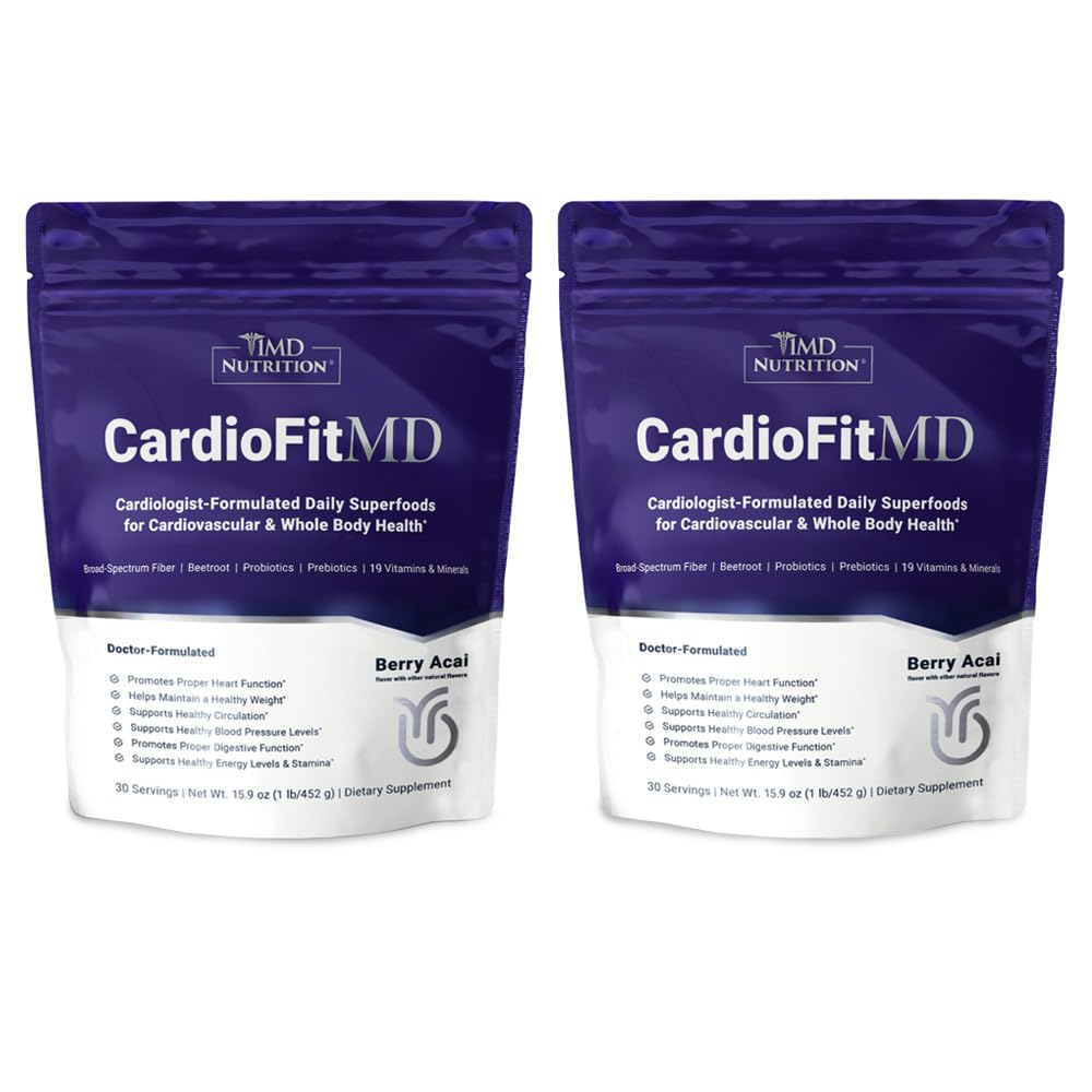 1MD Nutrition CardioFitMD - Vegan Beets Superfood Keto- Heart Health Powder - Nitrogen Oxide Supplement - Beet Root Powder for Sund Blodtryk & Cirkulation - High Fiber Drink - 30 dage (2 - Pack)