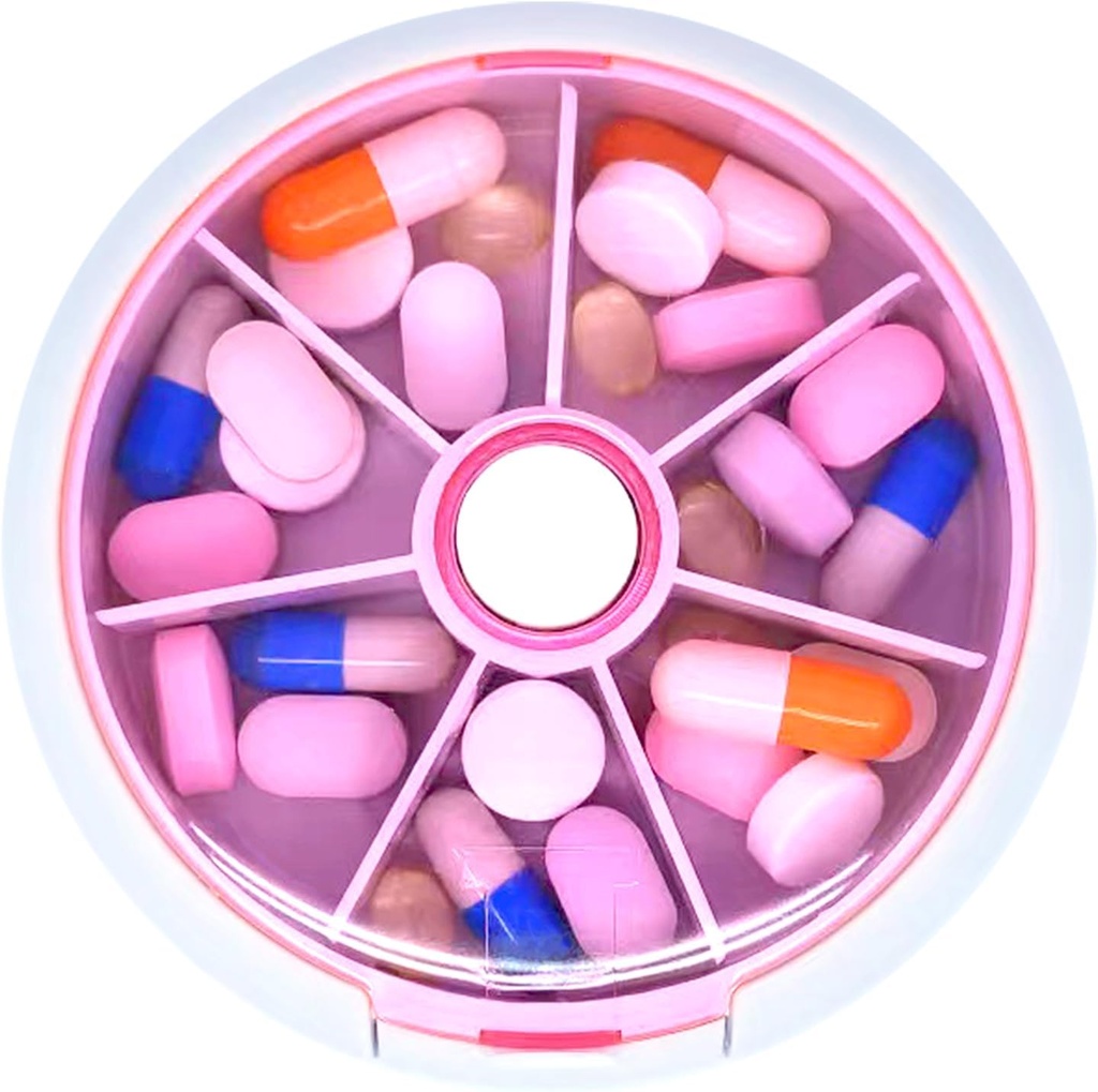 Pille Organizer rejse pill sag for purse transportable pill box runde Weekiy pill Container til Vitamin Fish Oil Pills Kosttilskud (Pink)
