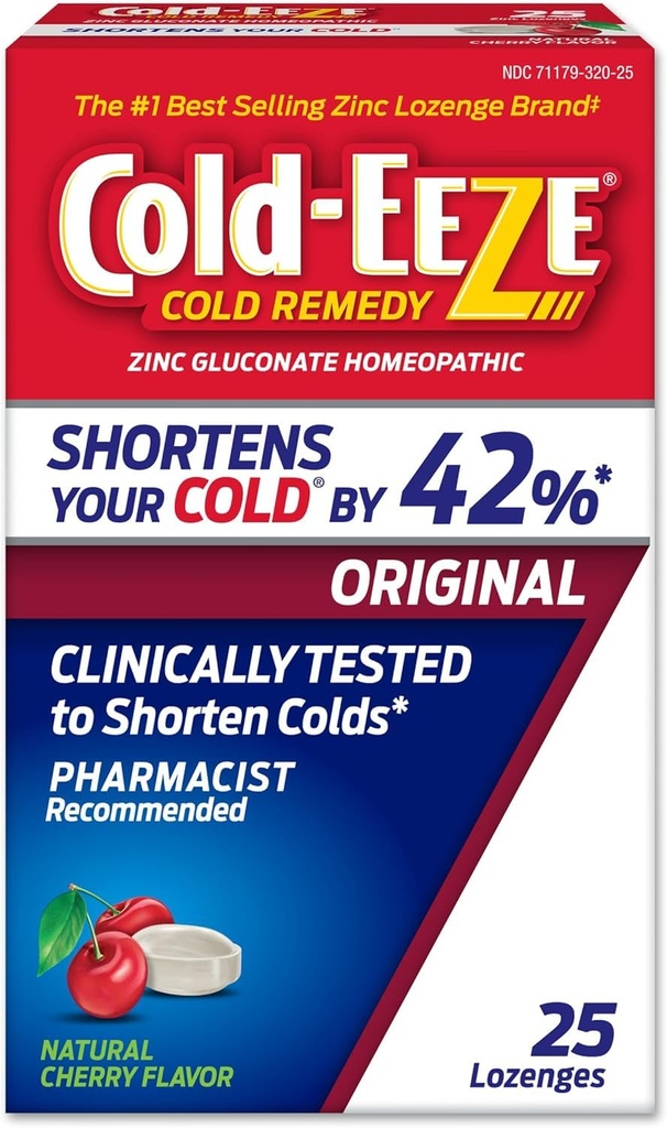 Cold- EEZE Natural Cherry Zink Lozenges, Homøopatisk Cold Remedy, Reducerer Varigheden af den fælles kulde, Sore Hals, Host, Congestion og Post Nasal Drip, 25 Greve