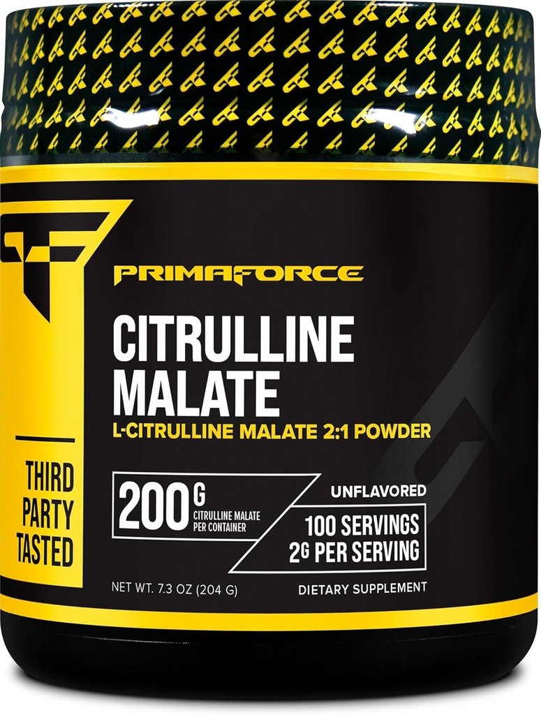 PrimaForce L- Citrullin Malat Powder, Unflavored Pre Workout Supplement, 200 Bedste - øger energi, aids Inddrivelse, forbedrer styrke ydeevne - Vegan, Non- GMO