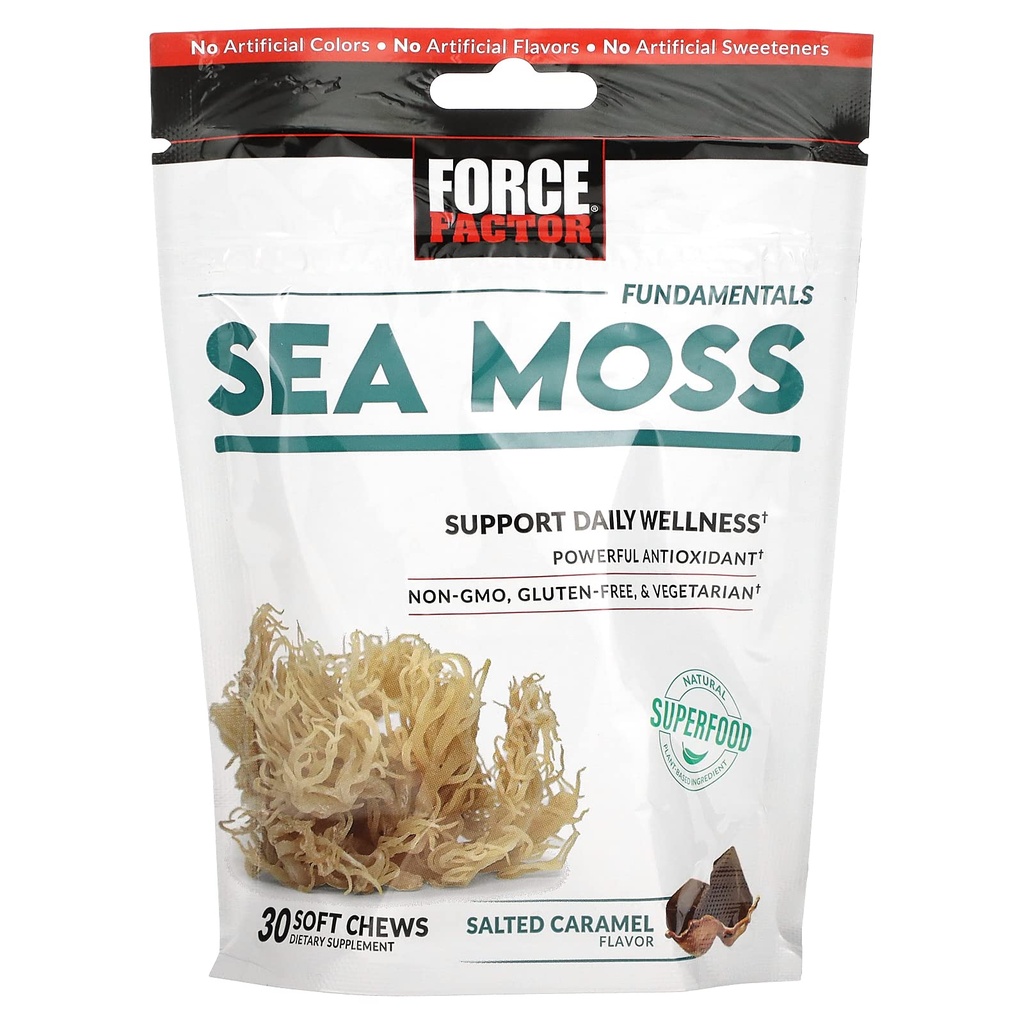 Force Factor Sea Moss Chews a Daily Wellness & Antioxidant Support a Saltet Caramel (30 Soft Chews)