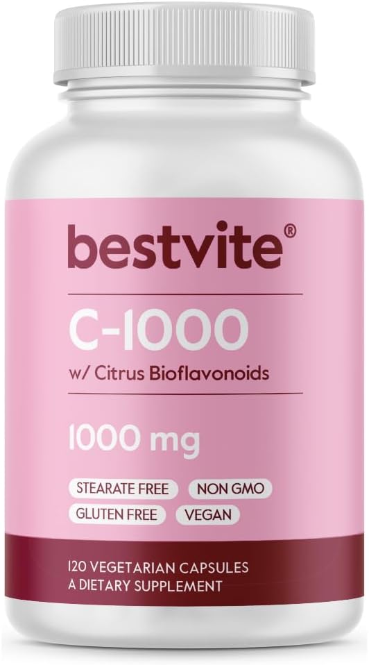 BESTVITE C 1000mg (120 vegetariske kapsler) med Citrus Bioflavinoider - Ingen stearater - Vegan - Ikke GMO - Gluten Free