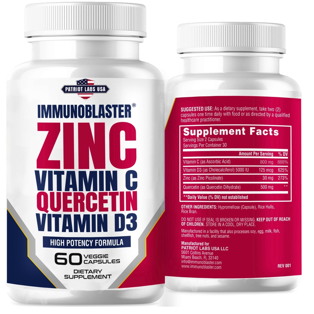 Zink Quercetin 500mg med D-vitamin og C Antioxidant immunsupport med høj potens Quercetin Zink supplement til mænd og kvinder - Gluten, soja, & Dairy Free - 60 greve (pakke med 1)
