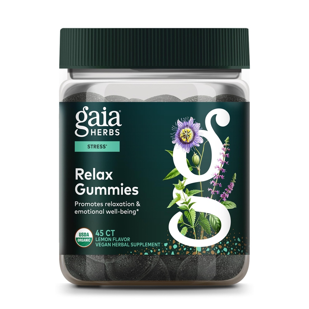 Gaia Herbs Relax Gummies - Understøtter rolige følelser - med Organic Apple Juice & Lemon Juice Koncentrat - 45 Gummies (15 Servere)