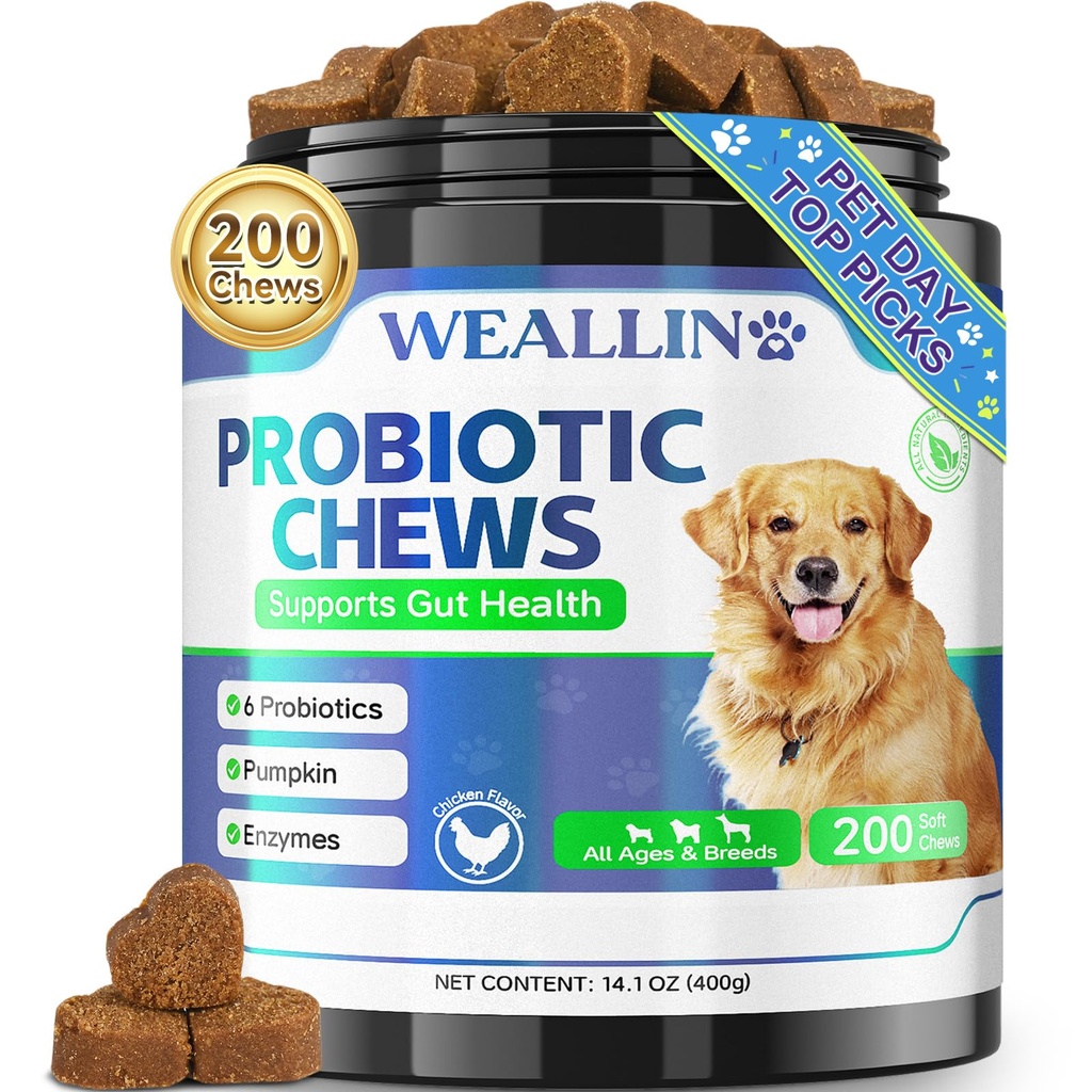 200 PCS Probiotika til hunde - Hund Probiotiske Chews for Gut Health, fordøjelsesstøtte & Itchy Skin Relief Pet Diarré Gas Treatment - Probiotika, fordøjelsesenzymer, Prebiotika, Pumpkin