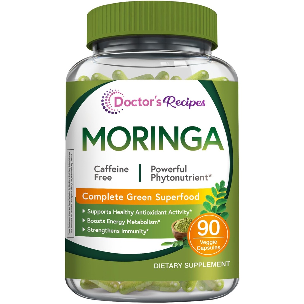 Lægens opskrifter Moringa 11. 000 mg Styrke, Komplet Grøn Superfood, Naturlig Antioxidant Support, Non- GMO, 90 Vegan Caps, Ingen Koffein Soy Gluten