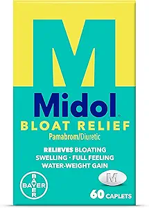 Midol Bloat Relief Caplets med Pamabrom, Relieve Bloating Symptomer før og under din periode, giver op til 6 Timer Relief for kvinder, 60 Greve