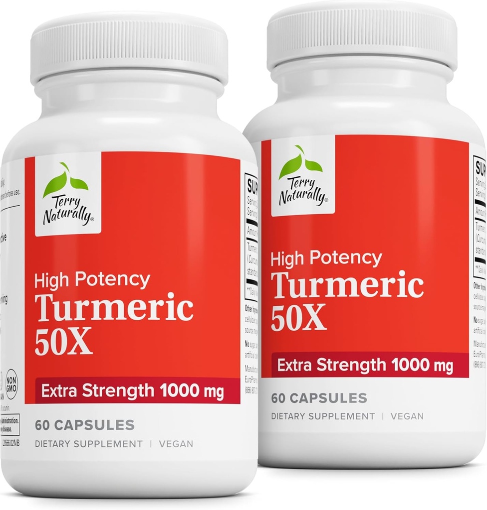 Terry naturligt gurkemeje 50X - Kosttilskud til hjerne og hjerte support - Ekstra styrke gurkemeje til støtte immunsundhed - Non- GMO supplement - 60 kapsler, 2 pakker