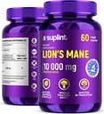 Lion 's Mane Mushroom Supplement 10. 000 mg 10. 000 mg 12.; Kosttilskud til hukommelse, fokus & Clarity 6. 4; Daglig immunsystem Support Complex til kvinder & mænd 124; Non- GMO, Gluten- fri, Vegan 12.; 60 kapsler