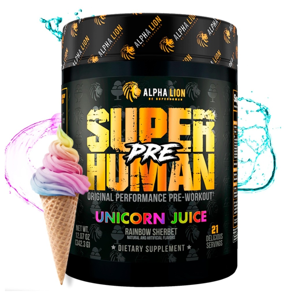LION Superhuman Pre Workout Powder, Beta Alanine, L- Taurine & Tri- Source Coffein for Sustained Energy & Focus, Nitric Oxide & Citrulline for Pump (21 Serveringer, Unicorn Juice)