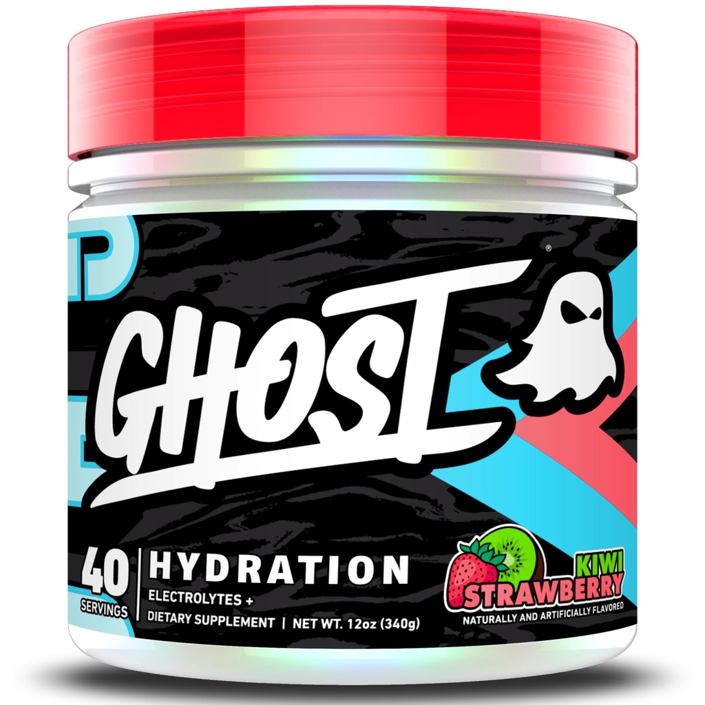 GHOST Hydration, Kiwi Strawberry, 40 Serv, Electrolyte Powder - Drink Mix supplement med Magnesium, Kalium, Calcium, C-vitamin & Taurine for Energy & Endurance - Vegan, fri for soja, Sukker & Gluten