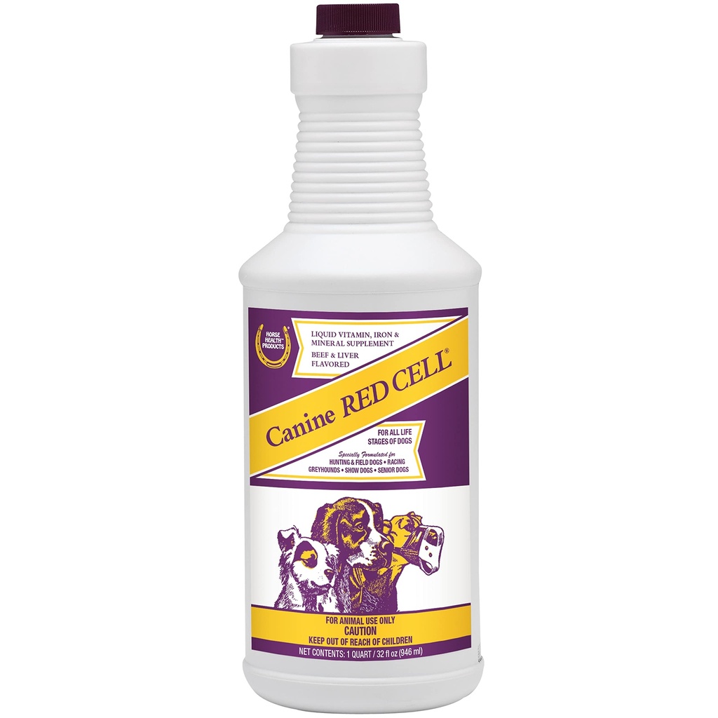 Horse Health Canine Red Cell, Flydende Vitamin-Iron- Mineral supplement til hvalpe, Aktive senior og gravide hunde, 1 Quart