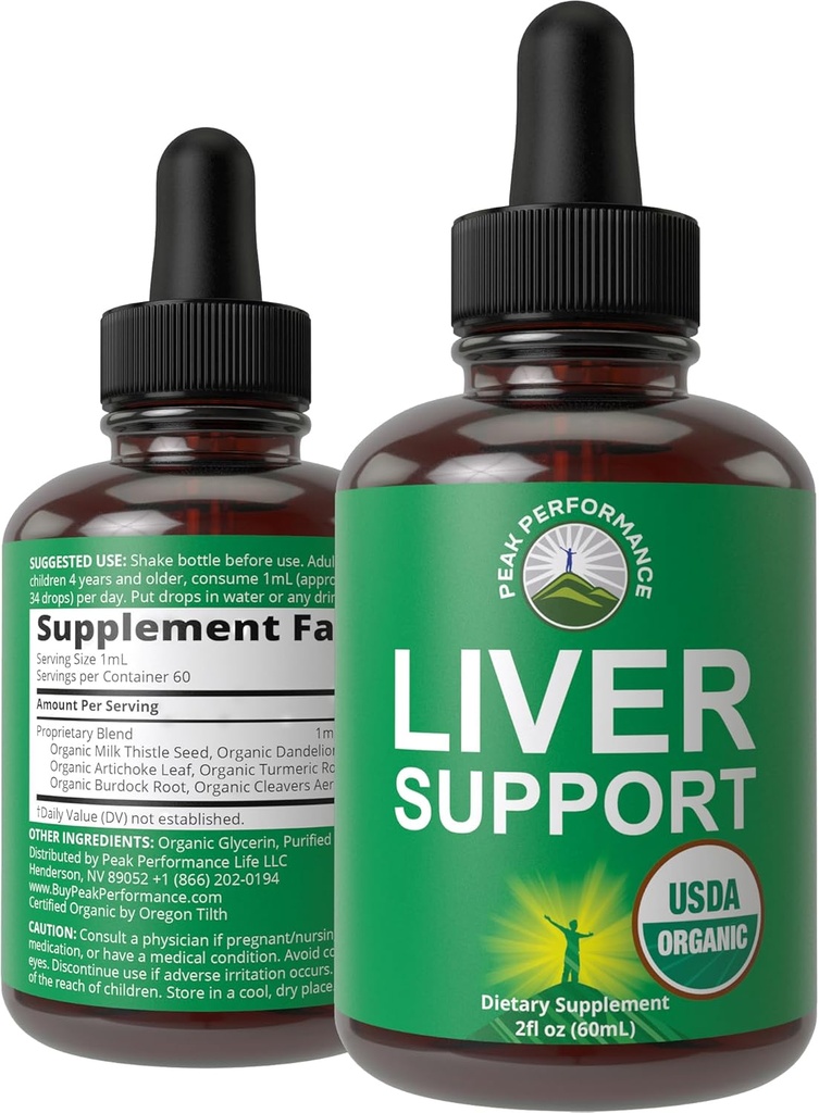USDA Organic Lever Cleanse Detox & Reparation. 6--1 Flydende dråber med økologisk mælk tidsel, Artiskoke ekstrakt, og meget mere. Zero Sugar, Lever sundhed støtte tinktur supplement alternativ til kapsler