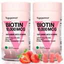 Biotin Gummies 10000mcg Kosttilskud - med vitamin C, A, D, B- kompleks, Folate, Zink til kvinder & Girls- Vegan Biotin hårvækst Gummy for sundt hår og negle, non-GMO, jordbær, 120 Bear