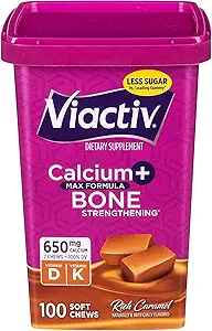 Viactiv Max Formel Calcium + D3- vitamin supplement til knoglesundhed, Rich Caramel, 100 bløde tykkere - 5 Pack