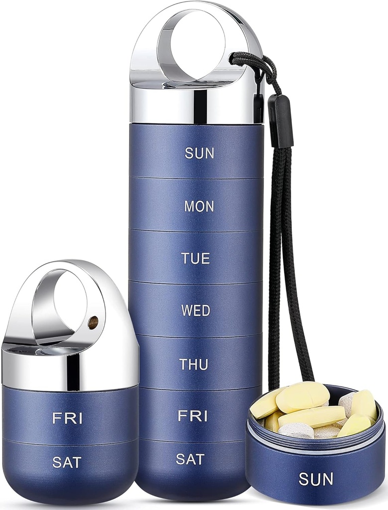 Zannaki Metal Travel Pill Organizer, Transportable Vandtæt Ugentlig Pill Box, Stor Aluminium Alloy Pill Case Container, BPA Gratis 7 dag Daglig Medicin Organizer Holder for Vitamin, Fiskeolie, tillæg