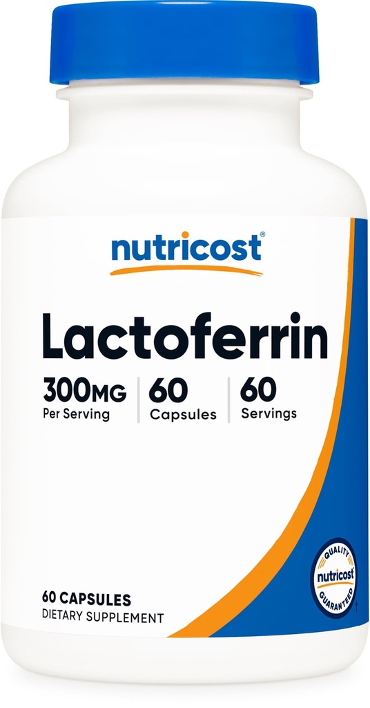 Nutricost Lactoferrin kapsler (60 kapsler, 300mg) Third- Party Testet, Gluten- Free, Vegetar, GMP Compliant, Non- GMO Produkt - 60 Serveringer