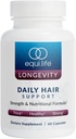 Equilife Daglig hårstøtte, hårtillæg med Biotin, Ashwagandha, Zink, Selen, og Saw Palmetto, Vitaminer og mineraler til hår og skalp Nourisation, Gluten Free, 60 kapsler
