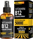 Vitamin B12 Sublingual Spray 5000 mcg - Vegan Methylcobalamin Liquid B12 Boost Energy, Mood & Brain Health - Glutenfri, ikke-GMO B12 Spray til mænd og kvinder - Easy Dosering (5000 mcg i 10 sprays)