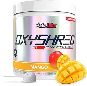 EHP Labs OxyShred Pre Workout Powder - Preworkout Powder med L Glutamin & Acetyl L Carnitin, Energy Boost Drink - Mango, 60 Servere