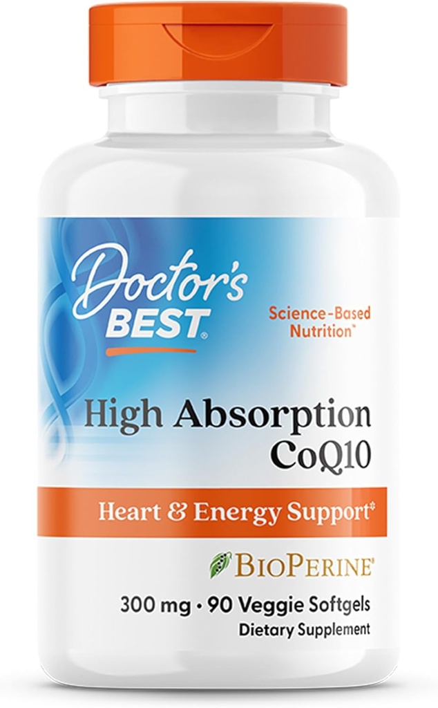 Doctor 's Best High Absorption CoQ10, Heart & Energy Support, USP Verified, Naturlig Fermenteret CoQ10, Non- GMO Gluten Free, Soy Free, Vegetarian 90 Veggie Softgels