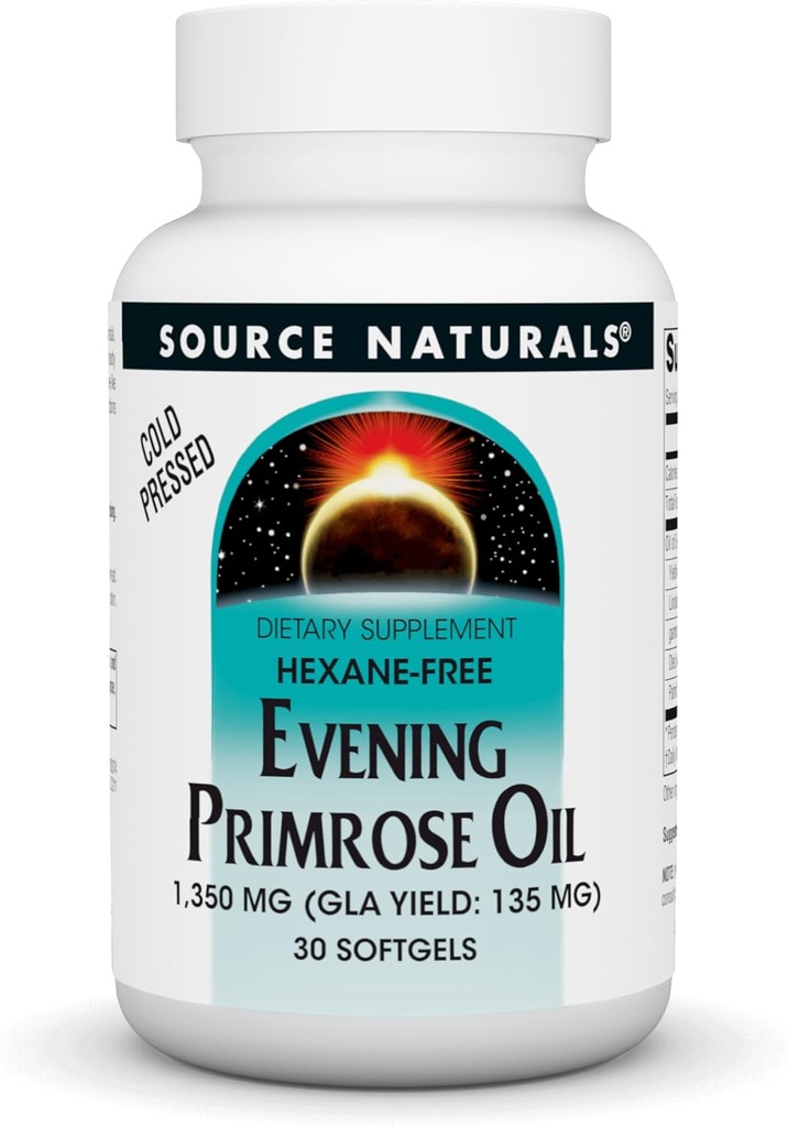Source Naturals Evening Primrose Oil - Hexane- Free - 1350mg - GLA Yield: 135 mg - Cold- Pressed - 30 Softgels