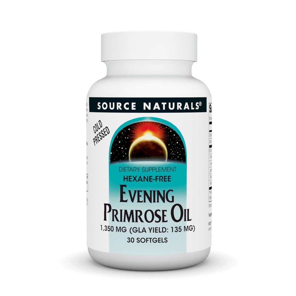 Source Naturals Evening Primrose Oil - Hexane- Free - 1350mg - GLA Yield: 135 mg - Cold- Pressed - 30 Softgels