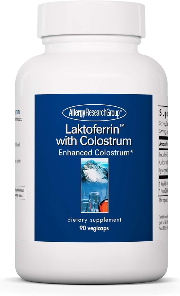 Allergy Research Group Laktoferrin med Colostrum Supplement - Lactoferrin, Bovine Colostrum, Immunoglobulin, Lysozyme, IgG, IGA, IgM, Vegetabilske kapsler - 90 Greve