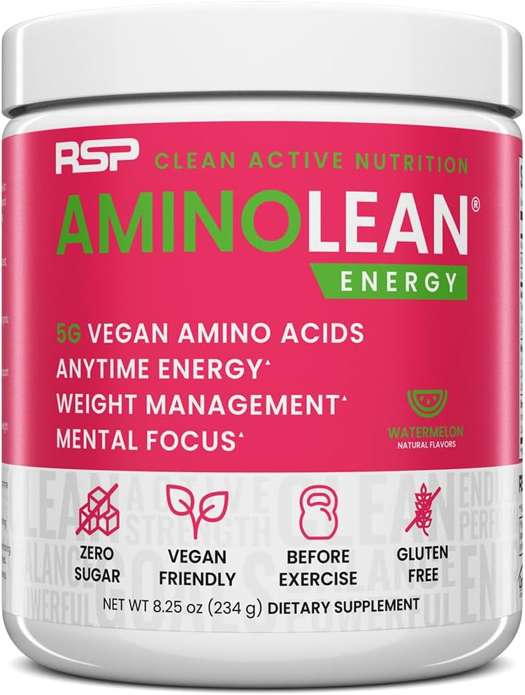 RSP Nutrition AminoLean Pre Workout Powder, Amino Energi & Vægt Management med BCAA Aminosyrer & Naturlig Koffein, Fortræning Boost til mænd og kvinder, 30 Serv