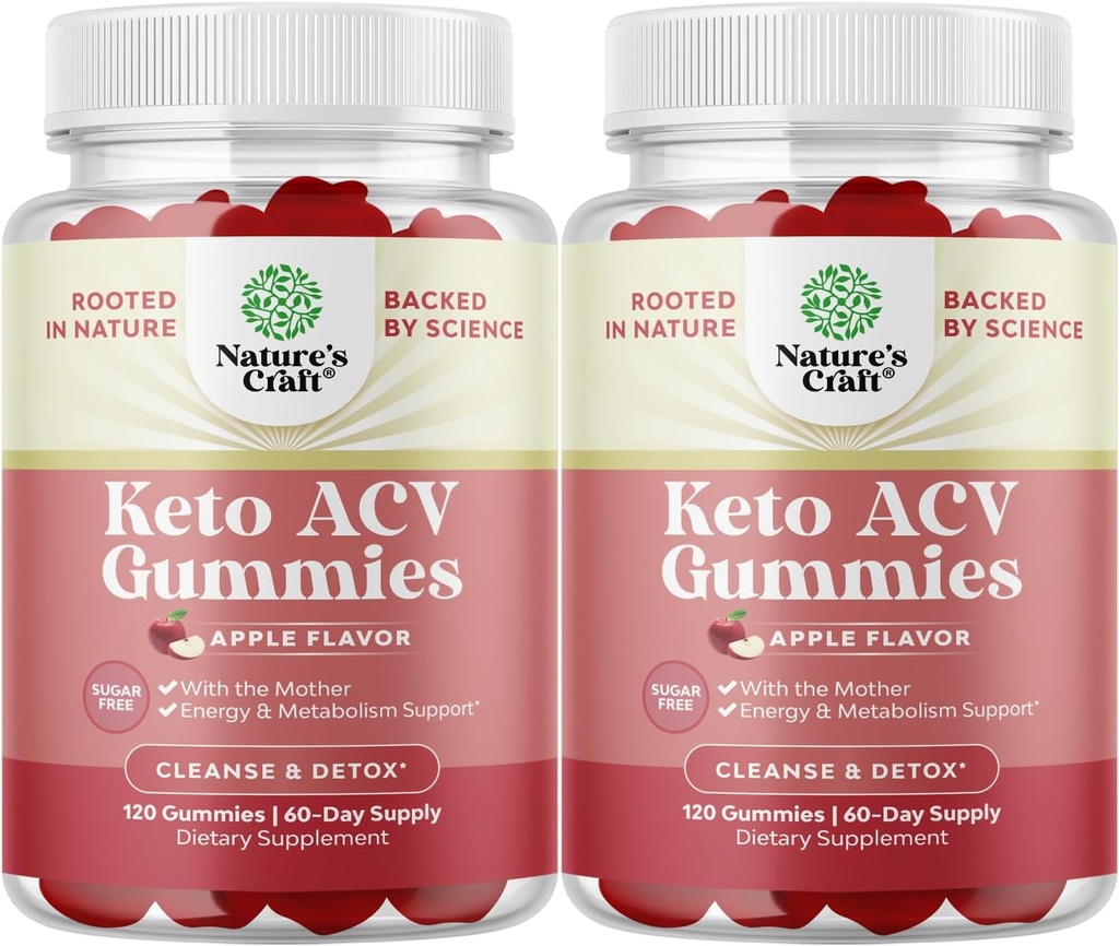 Keto ACV Gummies for Advanced Metabolisme Support with Mother - Sugar Free ACV Keto Gummies for Body Cleanse og Detox - Apple Cider Vincious Detox supplement til kvinder og mænd - 120 Chews x2