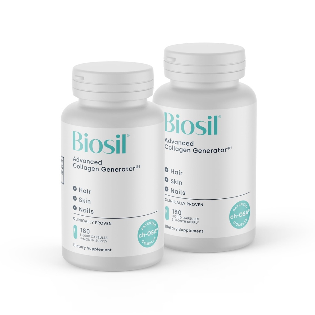 Biosil Collagen Booster Supplement - 180 flydende kapsler, pakke af 2 - Patenteret ch- OSA Activator for hud, hår, negle & Joints - understøtter naturlig produktion - 180-dages forsyning