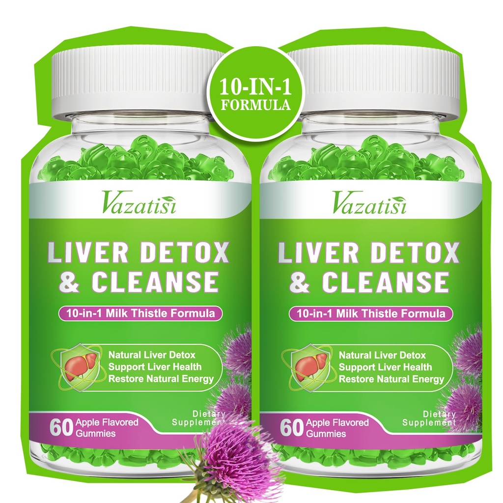 Leverrens Detox Reparation Gummier, Mælk Thistle Gummies med Artiskoke, Mælkebøtte til leverstøtte, Vegan & Non- GMO, Gelatin- fri, Apple Flavor 120ct