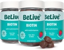 BeLive Biotin Gummies - Hud, negle og hår vitaminer med A, C, D, E, B12, Zink, Folate & Inositol, biotin supplement til anti-Aging, Energy & Collagen Boost, Multivitamin Gummies - Strawberry