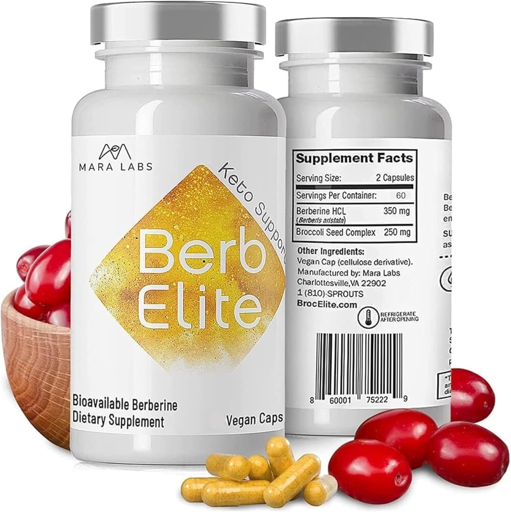 Mara Labs Berbelite Dex124; 350mg Berberine HCL & Broccoli Seed Complex for Increase Bioavailability Dex124; 120 Vegankapsler