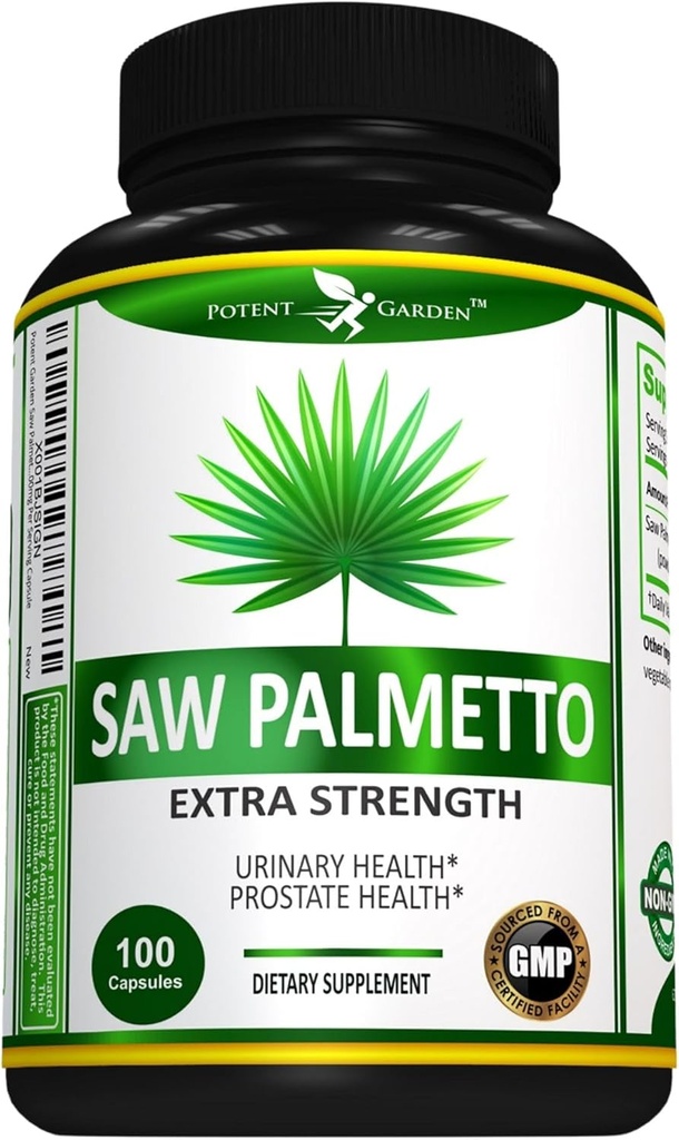 Potent Garden Saw Palmetto 500 mg - Prostata Kosttilskud til mænd - Understøtter sund vandladning Frekvens & Flow - Ikke GMO, 100 Saw Palmetto Kapsler