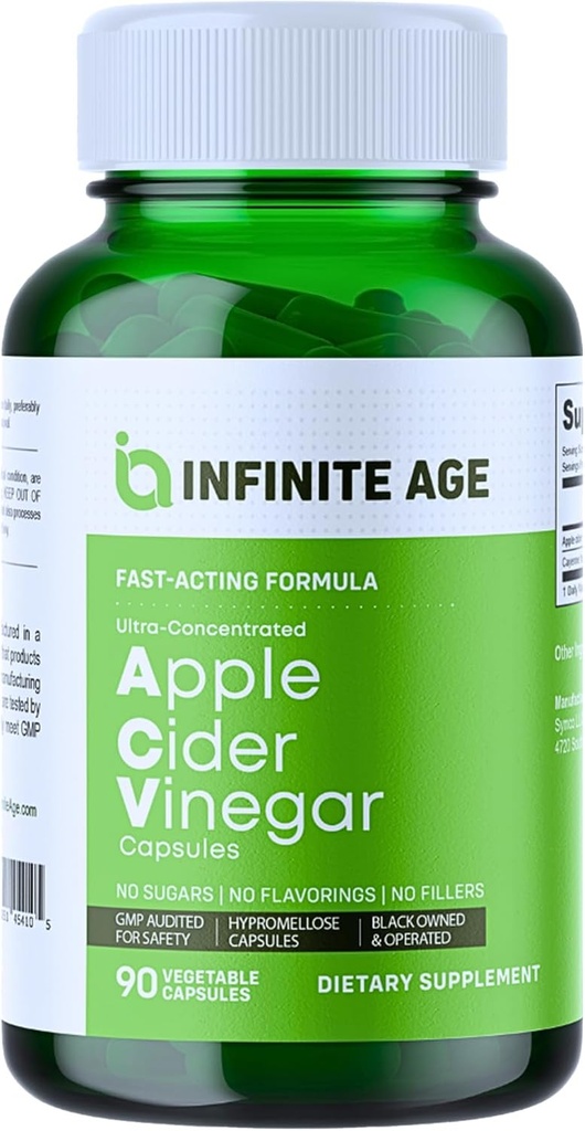 INFINIT AGE 1950mg Æblecider Eddike Kapsler, 90 Count - Made in the USA, Vegan, Gluten Free, All- Natural - med 60mg Cayenne Frugt - Ingen Fylder, Ultra Koncentreret