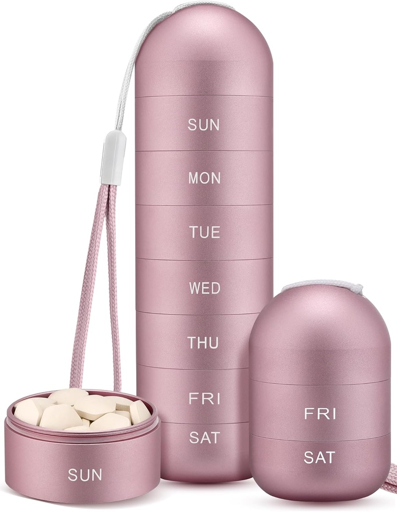 Zannaki Metal Fugt Bevis Weekly Pill Organizer, Stackable Aluminum Alloy BPA Gratis rejse vandreture 7 Dag Pill Box sag Vandtæt og stort kompartment til at holde piller, vitaminer, fiskeolie, kosttilskud