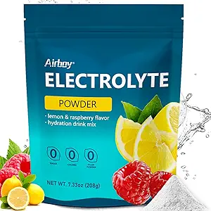 Airboy Electrolytes Powder No Sugar, Keto Electrolyte Mix, 1000 mg kalium, lavnatrium, Lemon Raspberry Flavor Hydration Drink supplement til dehydrering Relief og Rehydration, 32Servering