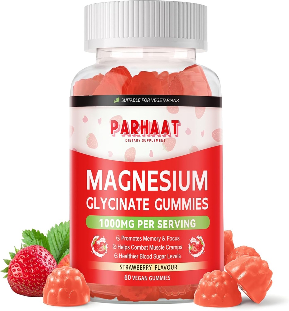 Magnesium Glycinate Gummies - Sugar Free Magnesium Potassium Supplement with Vitamin D, B6, CoQ10 for Calm Mood & Sleep Support - 60 Strawberry Chews