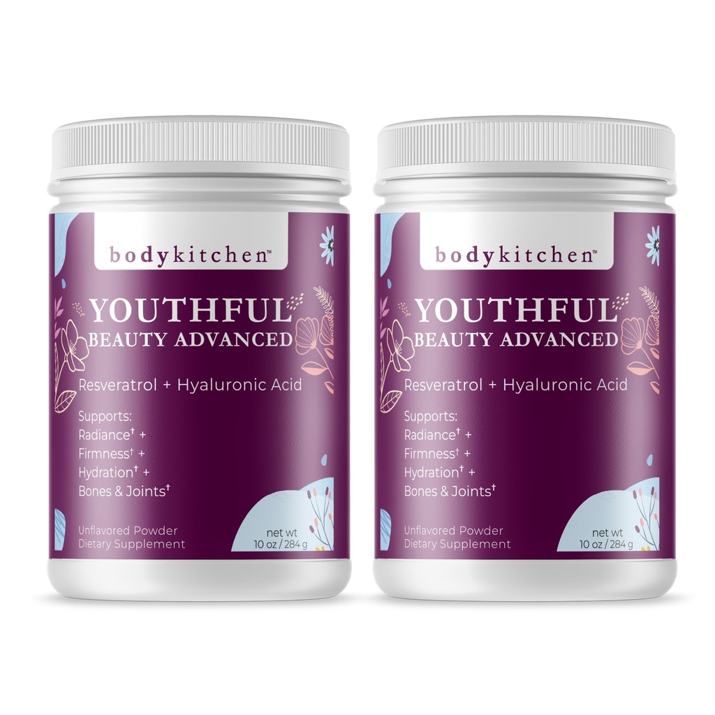 Body køkken Youth Beauty Advanced, Collagen Peptider pulver til smukke hår hud negle, Resveratrol og Hyaluronic Acid til anti-Aging & Antioxidant Support, Græs Fed (pakke med 2)