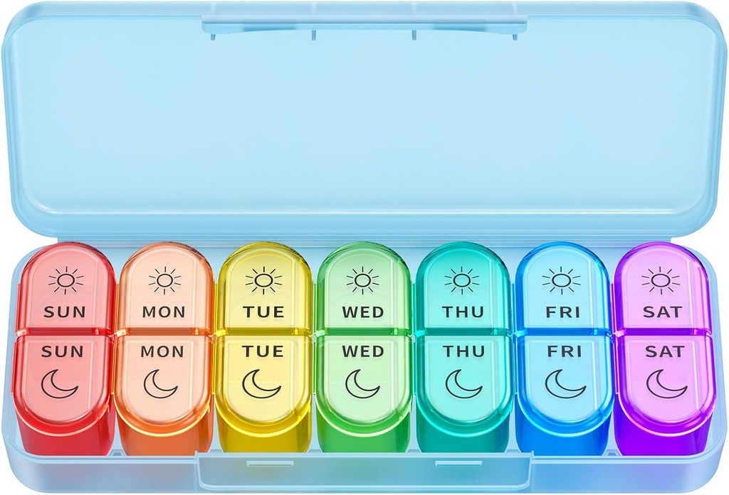 Ugentlig Pill Organizer 2 gange om dagen - AM PM Pill Organizer med 7 Daily Color- Coded små sager, morgen og nat rejse pill sager for vitaminer, medicin, og kosttilskud