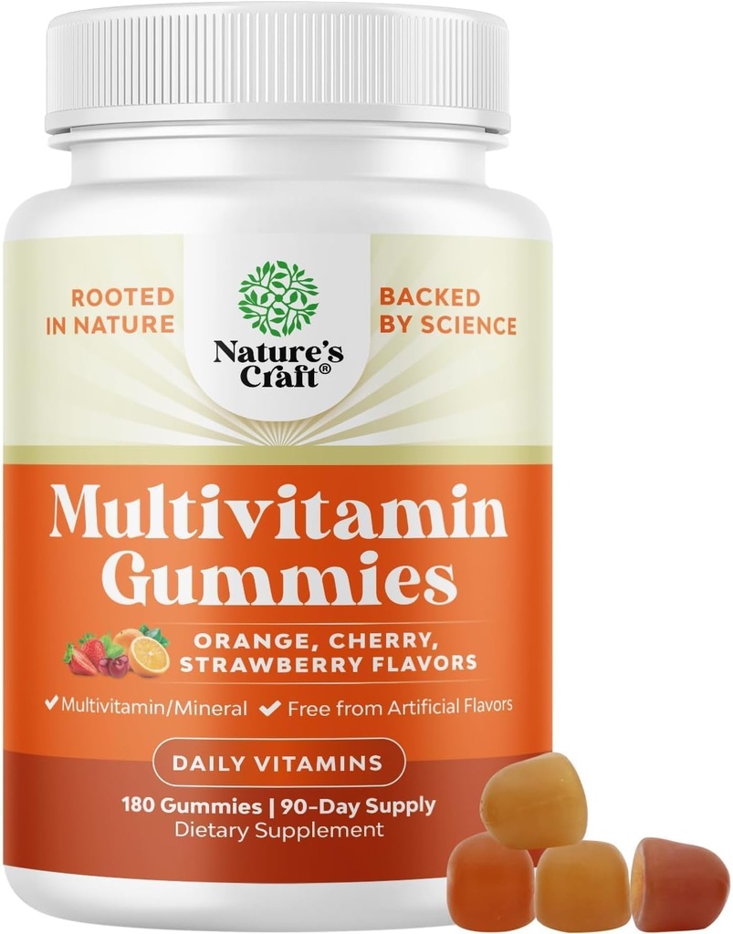 Potent Daglig Multivitamin Gummier for voksne - Wellness Blend of Vitamin D A C E B12 Zink og biotin - Voksen Vitamin Gummy for energi og immunforsvar - Non- GMO Gluten Free and Halal - 180 Gummies