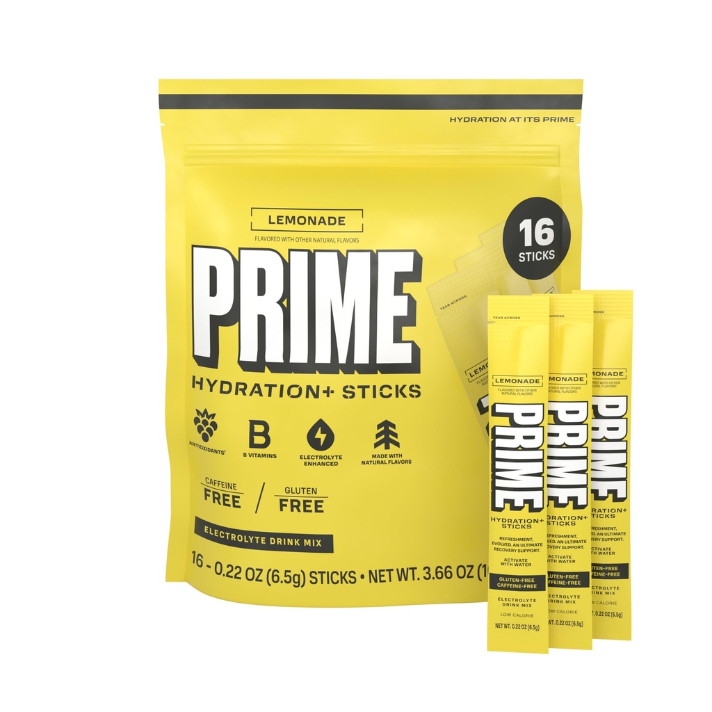 PRIME HYDRATION + sticks Lemonade Note 124; Hydration Powder Single Serve Sticks