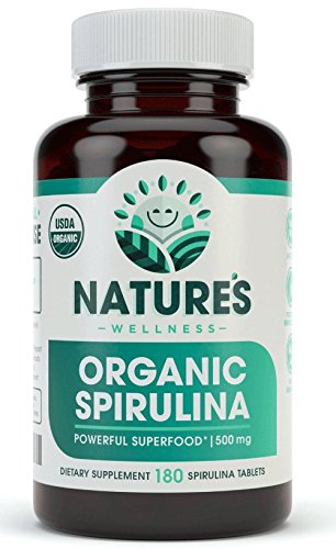 USDA Organic Spirulina Tablets - Non- GMO Green Superfood Supplement: 3000mg Fresh Blue Green Algae, Vegan, Gluten Free, Sustainable Grown, Pesticides Free and Non- Bestråling, 500mg per tablet, 180 "