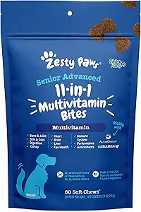 Zesess Paws Senior Hund Multivitamin Treats - Glucosamin til hunde + fordøjelsesenzymer & probiotika - Korn fri Hund vitaminer og kosttilskud til hud & Coat + immunsundhed kylling - Advanced - 60ct