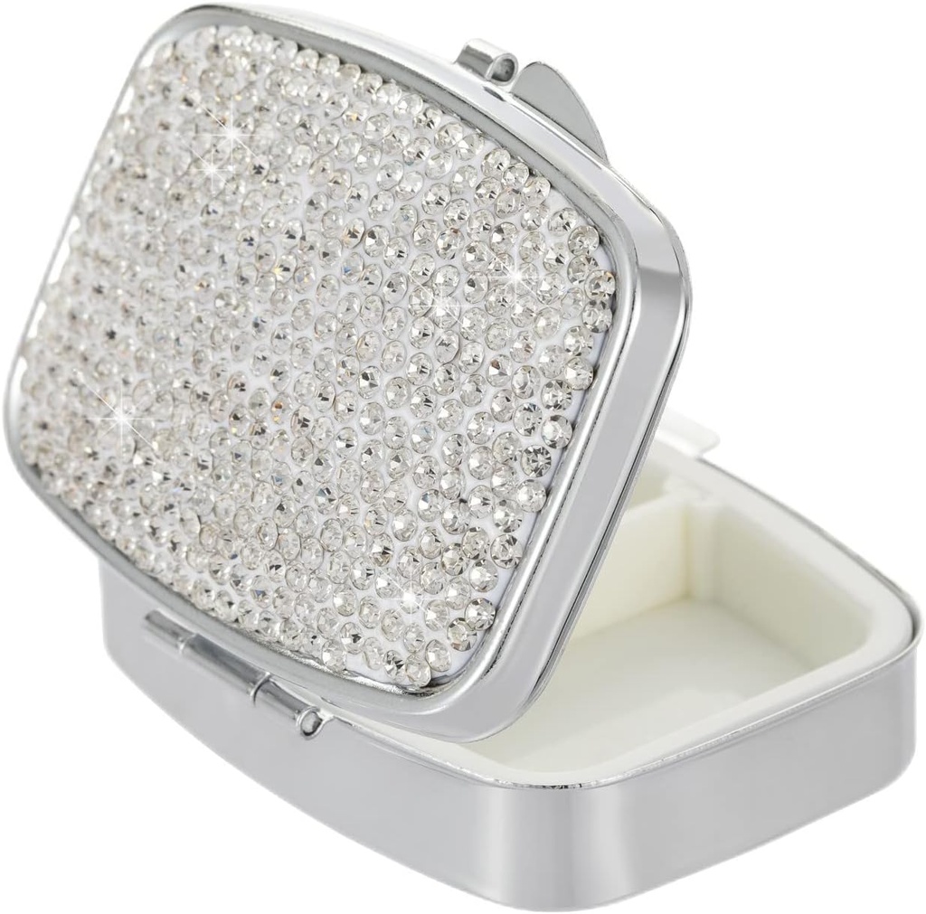 Pocket Pharmacy Bling 2 Segment Medicine Organizer lille sød pille Container Travel Pill Box sag for Purse Square Vitamin Holder til Pocket (sølv)