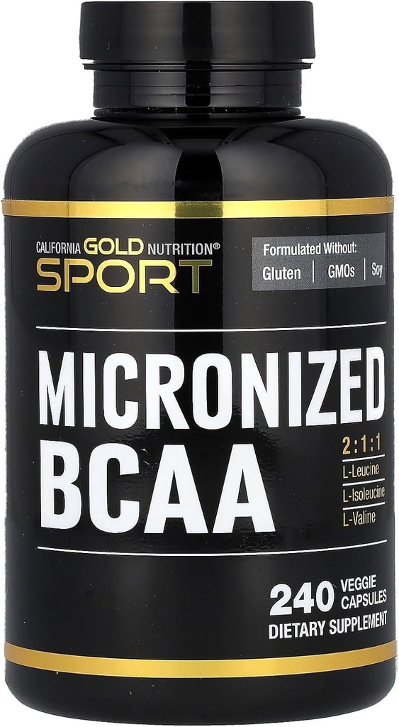 California Gold Nutrition Sport, Mikroniseret BCAA, forgrenet kæde Aminosyrer, 240 Veggie kapsler